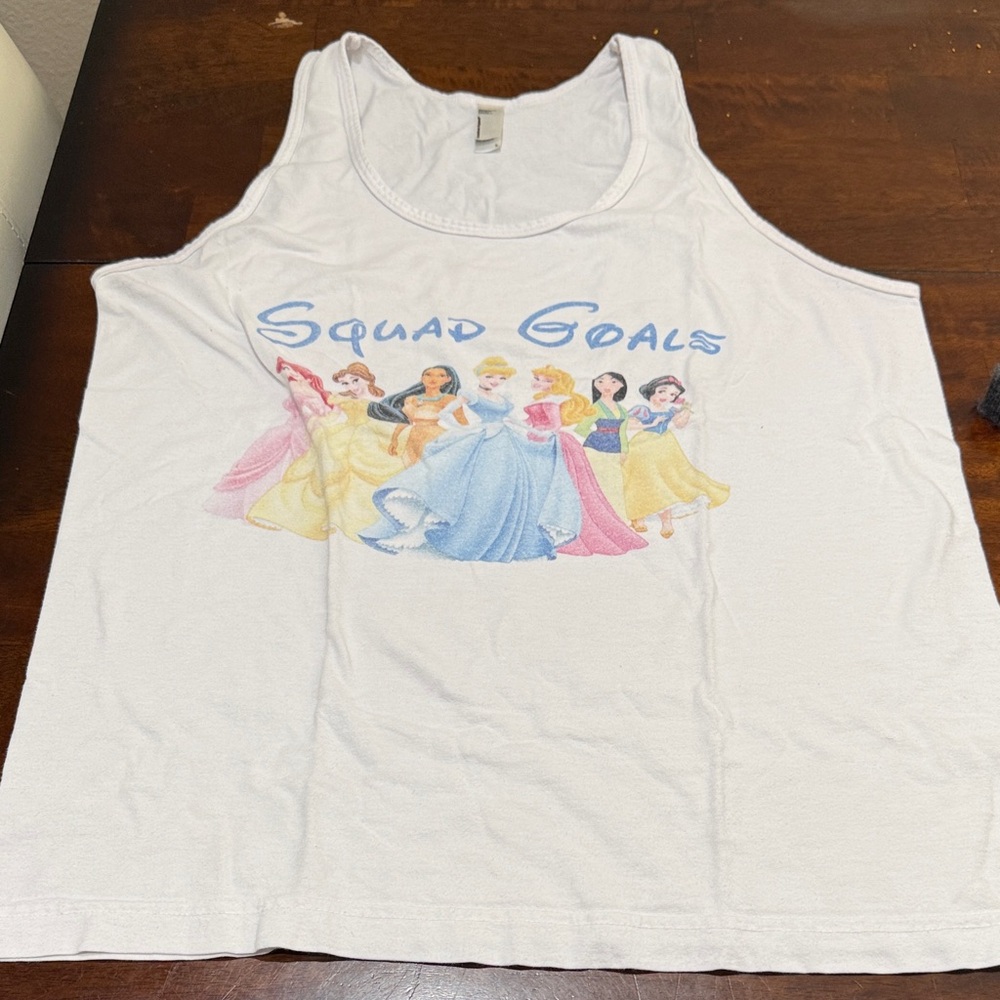 American Apparel White Tank with Multicolor Princess Graphic 🩶💜